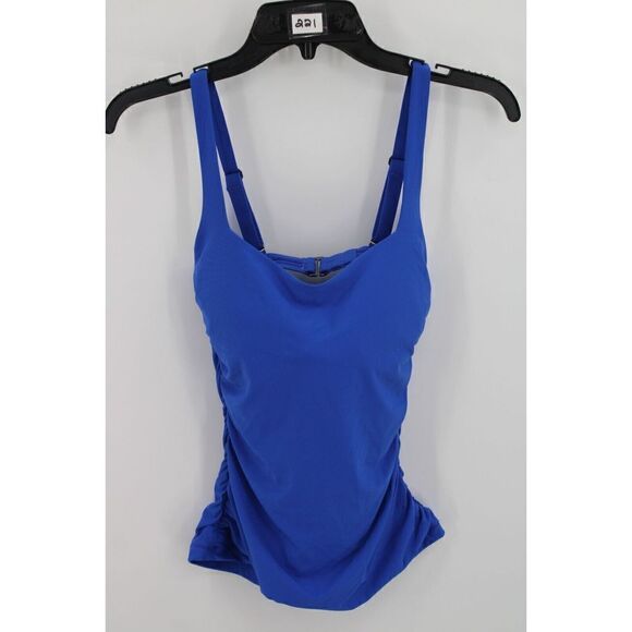 Athleta Square Neck Bra Cup TANKINI TOP Size 32D/DD Bright Blue Ruched Sides - Picture 8 of 13